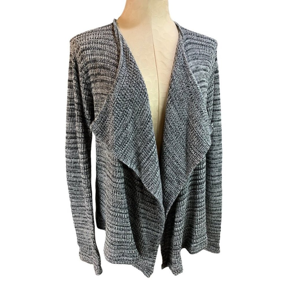 Medium eight eight eight Women's Gray Blue Marled Knit Open Cardigan Drape Front